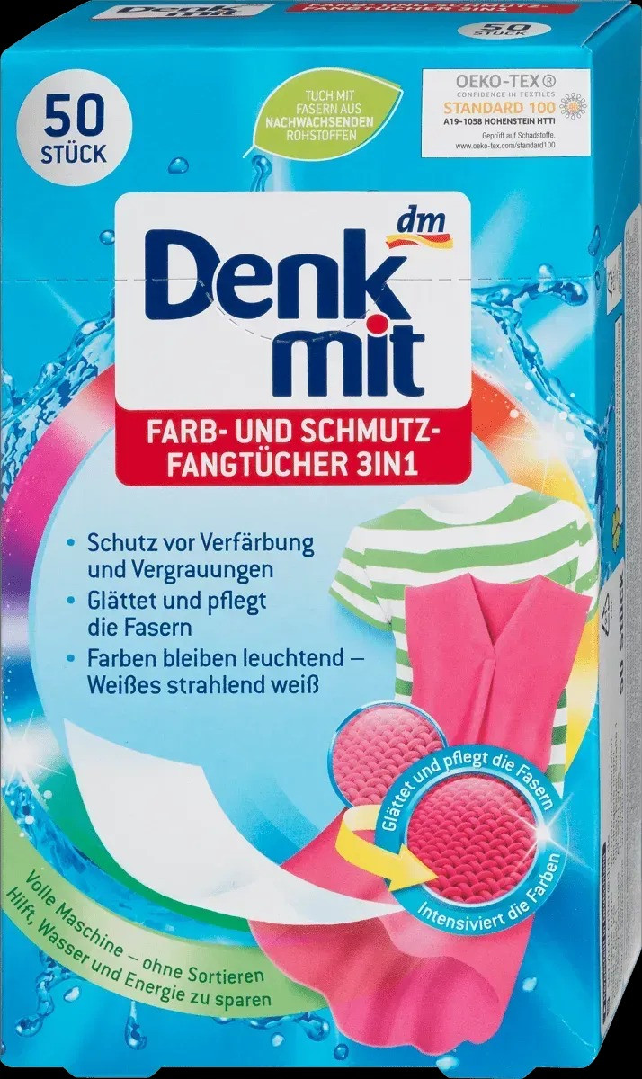 Абсорбирующие салфетки для стирки цветного белья Denkmit, 50 шт.00